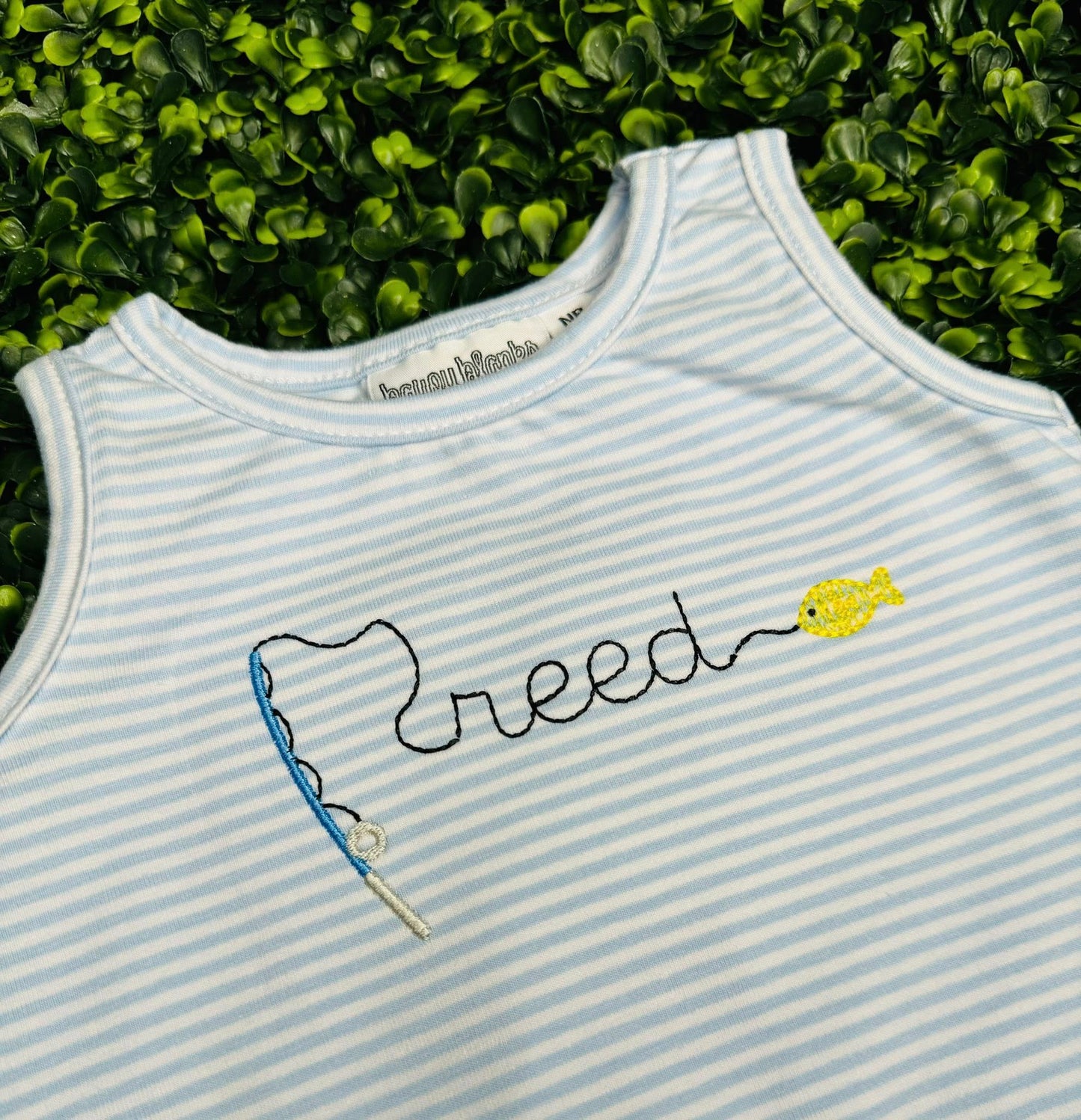Blue Shortsleeve striped bubble with design