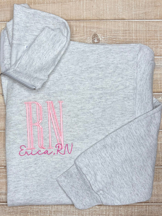 Left chest Quarter zip with monogram