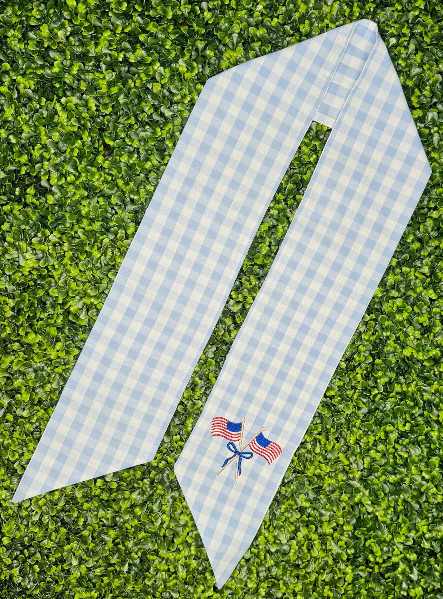 Blue Gingham Patriotic Double-Sided Wreath Sash