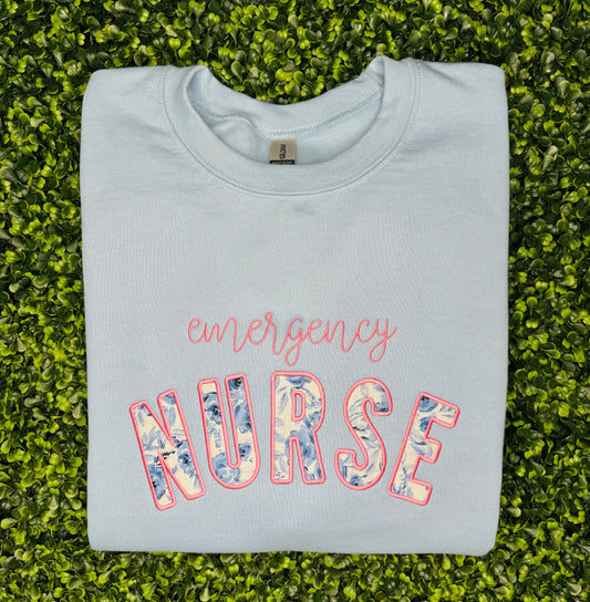 Customizable Nurse Crewneck Applique Sweatshirt