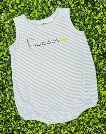 Blue Shortsleeve striped bubble with design